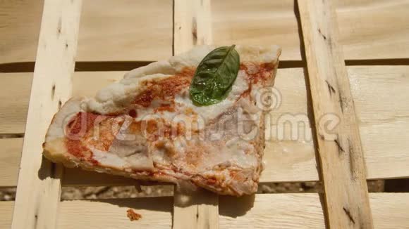 意大利火腿披萨切片在时间流逝的阳光下结冰视频的预览图