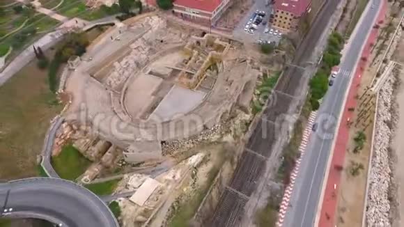 古代圆形剧场遗址的俯视图西班牙塔拉戈纳视频的预览图