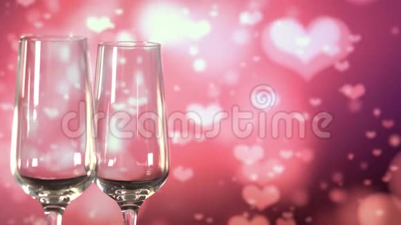 在抽象的粉红色背景下将起泡香槟倒入玻璃杯中视频的预览图