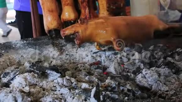 在拉丁美洲的一个市场上几内亚猪正在栖息并超过煤视频的预览图