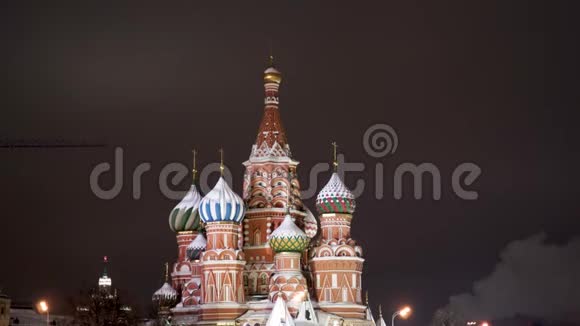 圣巴西尔大教堂冬夜莫斯科俄罗斯视频的预览图