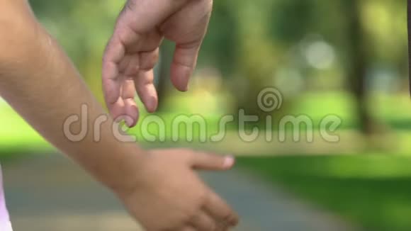 夏日公园里老人牵着手和孙子散步视频的预览图