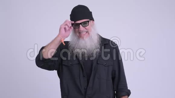 快乐成熟长胡子的时髦男人视频的预览图