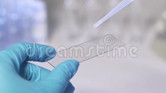 实验室技术人员拿着移液管在医院病房检测输血样本双手合拢视频的预览图