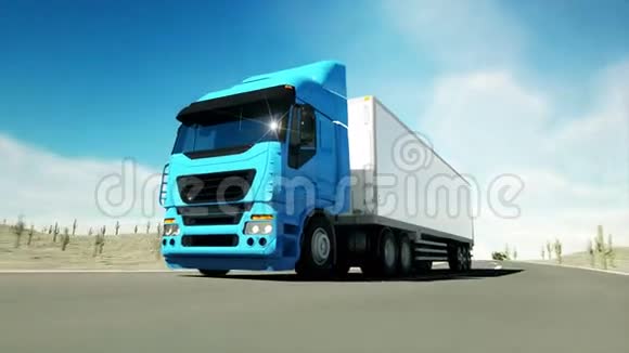 公路上的卡车运输物流理念超级逼真的动画与物理运动视频的预览图