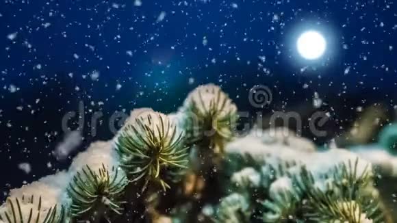 圣诞夜圣诞老人雪橇和雪橇飞过天空新年动画卡片视频的预览图