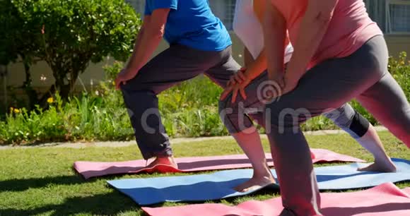 老年人在养老院花园锻炼身体的低段视频的预览图