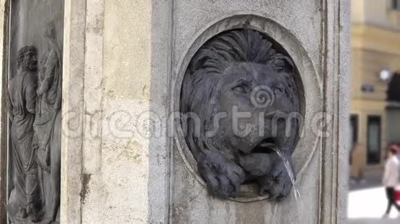 古欧洲青铜狮头喷泉视频的预览图