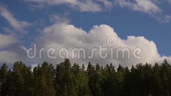 白云划过蓝天翻滚的浮云在夏日里掠过森林视频的预览图