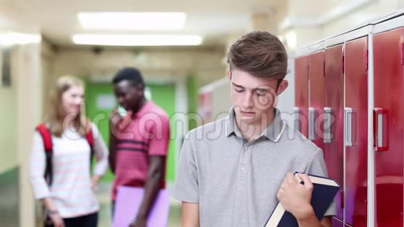 走廊里的学生谈不开心的男高中生视频的预览图