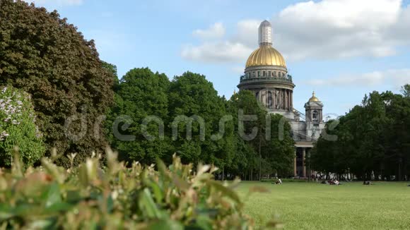 夏季艾萨克大教堂附近的公园俄罗斯圣彼得堡视频的预览图