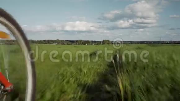 cyclist骑在野外的一条小路上视频的预览图