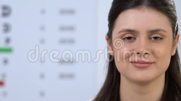 女人闭上一只眼睛在眼科诊所检查视力保健视频的预览图