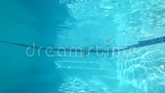 在水下游泳女孩跳进游泳池睁开眼睛漂浮在纯净的水中视频的预览图