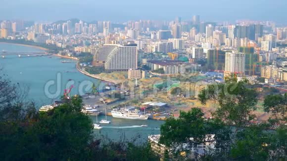 中国城市夏季风光海南三亚海岸城市视频的预览图
