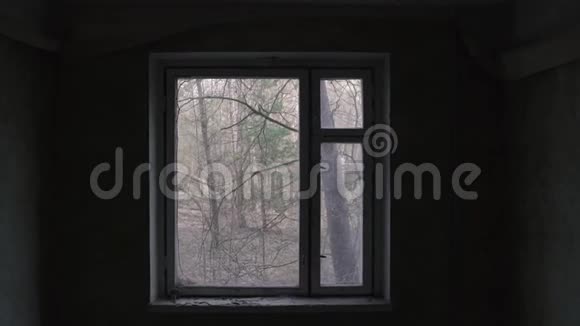 乌克兰普里皮亚特切尔诺贝利废弃公寓的窗框视频的预览图