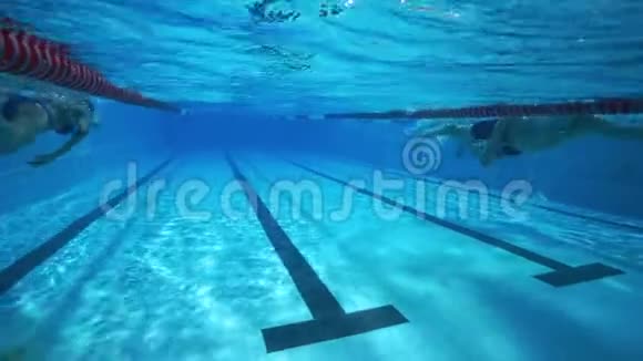 水下潜水人在清澈的池水中游泳视频的预览图