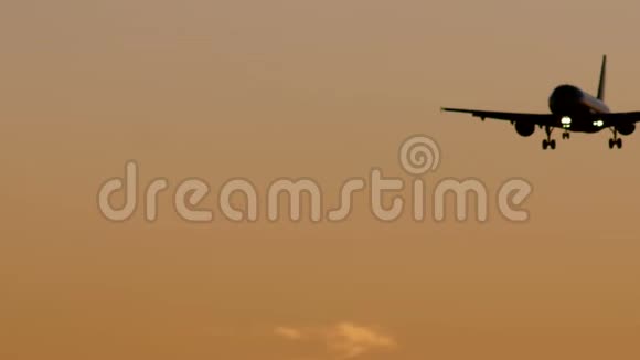 乘飞机在美妙的日出中降落视频的预览图