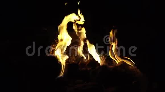 慢动作火力壁炉着火了温暖舒适的燃烧火砖壁炉靠近视频的预览图