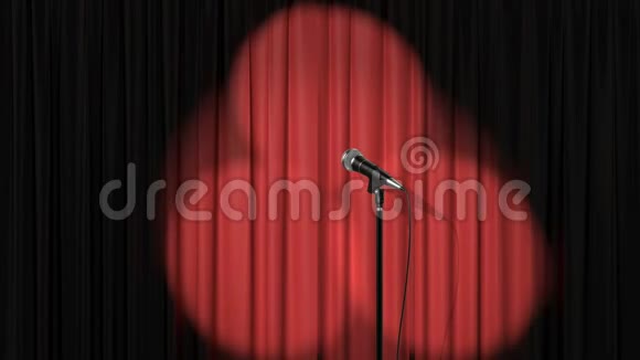 站立舞台红色窗帘与聚光灯和麦克风美丽的无缝循环三维动画4K视频的预览图