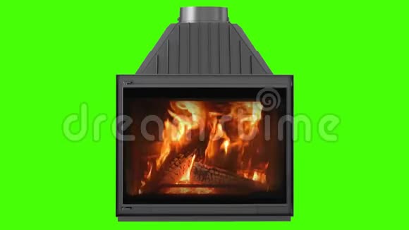 在绿色屏幕上隔离的壁炉里燃烧木头完美的你自己的背景使用绿色屏幕视频的预览图