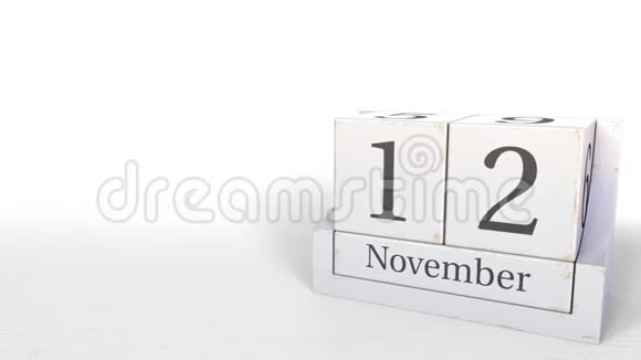 木块日历显示11月12日3D动画视频的预览图