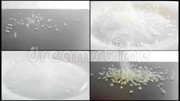 将白色大米倒入旋转的盘子中视频食品360视频的预览图