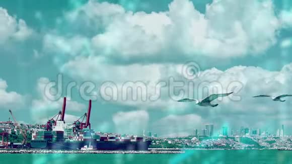 物流全球运输理念云上海事背景用于进出口航运业时间视频的预览图
