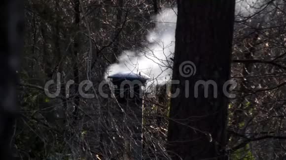 烟囱顶部向森林排放烟雾视频的预览图