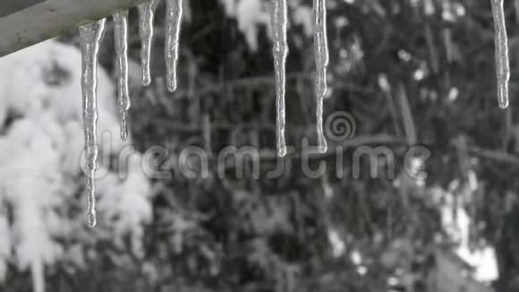 在暴风雪中冰柱后面的雪落在了家里视频的预览图