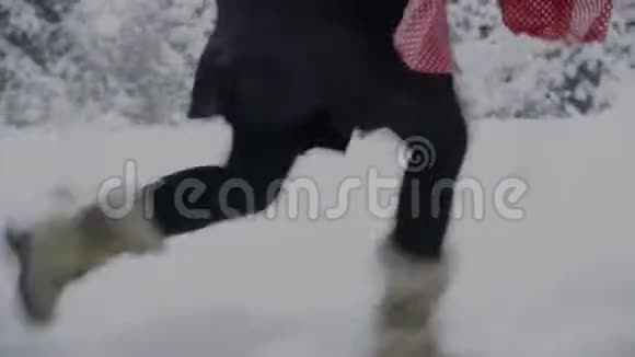 穿着篮子穿过冬林的女孩视频的预览图