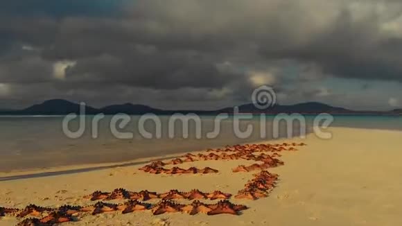 菲律宾坎达拉曼岛阴天的白沙滩上有很多的鱼和海视频的预览图