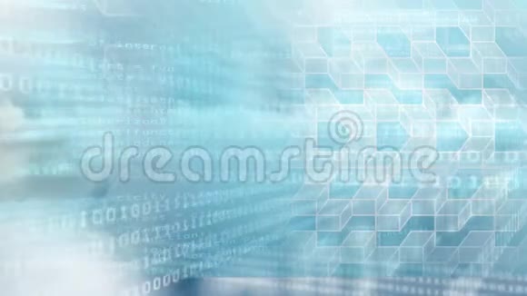 二进制技术代码和几何立方体的数字动画视频的预览图