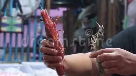 泰国普吉海鲜市场销售大型活海大虾视频的预览图