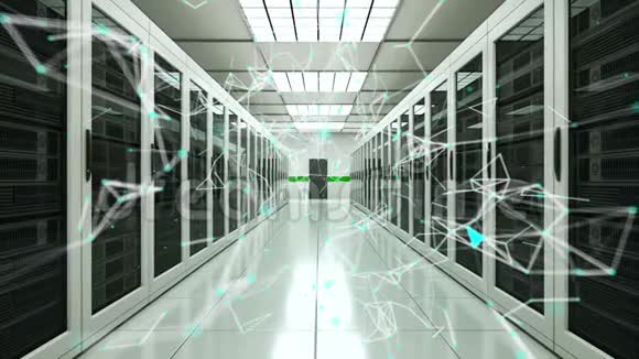 数据中心的服务器机房和连接点网络和互联网电信技术三维渲染视频的预览图