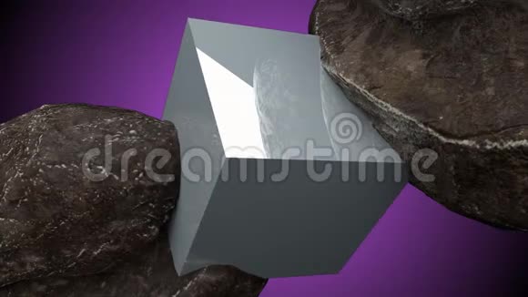 两个岩石和立方体的反射抽象三维渲染计算机生成的背景视频的预览图