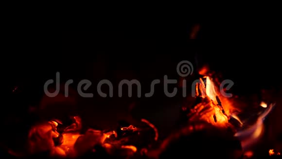 手稿页在燃烧开火黑色背景下燃烧的火焰特写缓慢的篝火视频的预览图