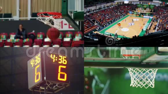 在一场篮球比赛中有数字篮球圈和场地的运动记分牌视频的预览图