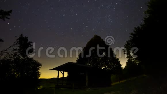 房子附近森林的夜空视频的预览图