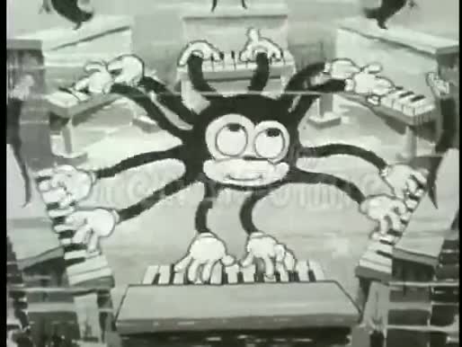 卡通双灵巧的章鱼演奏六架钢琴视频的预览图