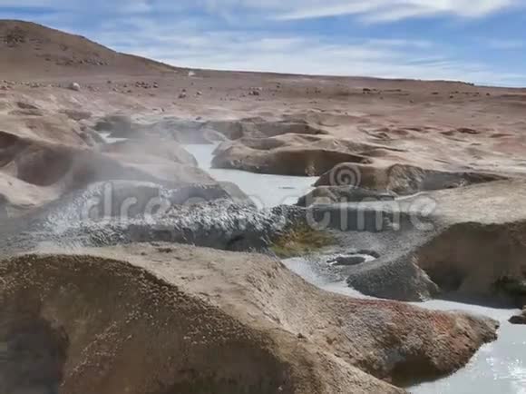 玻利维亚Altiplano日出时的间歇喷泉和熏蒸器SoldeManana视频的预览图