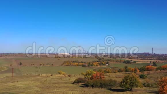 秋天的黄色草地和田野空中景观视频的预览图