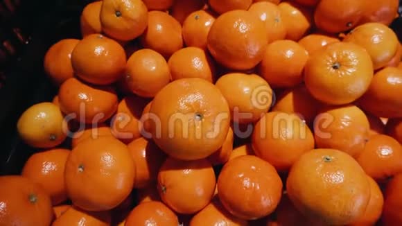 新鲜采摘的西班牙橘子准备在当地超市出售健康的有机食品视频的预览图