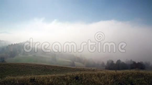 美丽的雾晨神秘的日出雾山惊人的自然时间全高清1920x1080视频的预览图