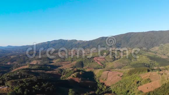 空中观景无人驾驶飞机拍摄风景优美的风景热带自然树林对山视频的预览图
