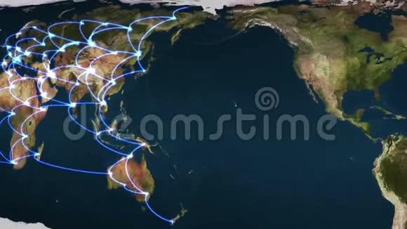 带着蓝色的连接飞过地球视频的预览图