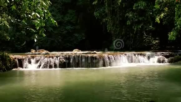 热带丛林中的湖泊瀑布视频的预览图