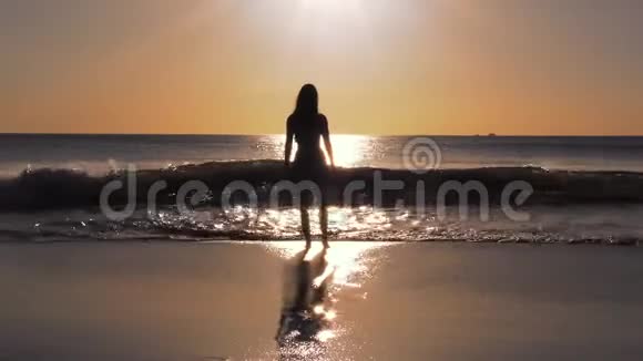 日落时海边的女孩独自呆着视频的预览图