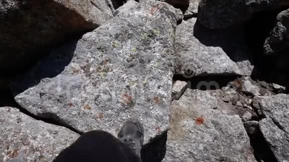登山者踩着岩石向上爬视频的预览图