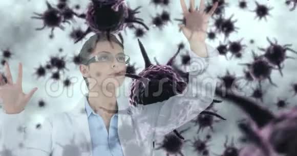 医生假装触摸紫色细菌细胞4k视频的预览图